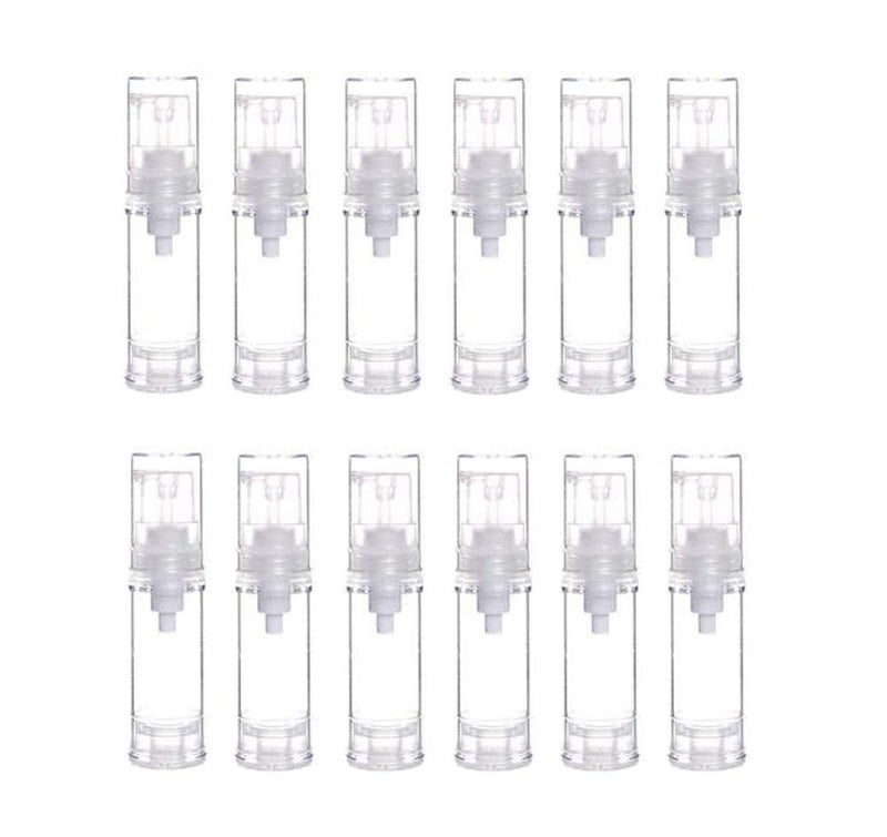 Elandy 12Pcs Portable Empty Refillable Clear Plastic Airless Vacuum Pump Bottle Cosmetic Make-up Cream Lotion Sample Packing Toiletries Liquid Storage Container Vial Jars(5ml/0.17oz)