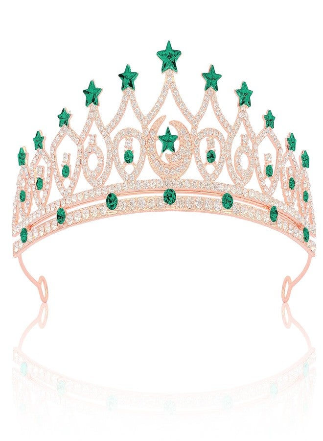 CUBACO Green Crown for Women Crystal Tiaras for Women Queen Crown Princess Crowns Green Gold Tiara Star Moon Headband Headpiece for Birthday Party Wedding Prom Halloween - Image 1