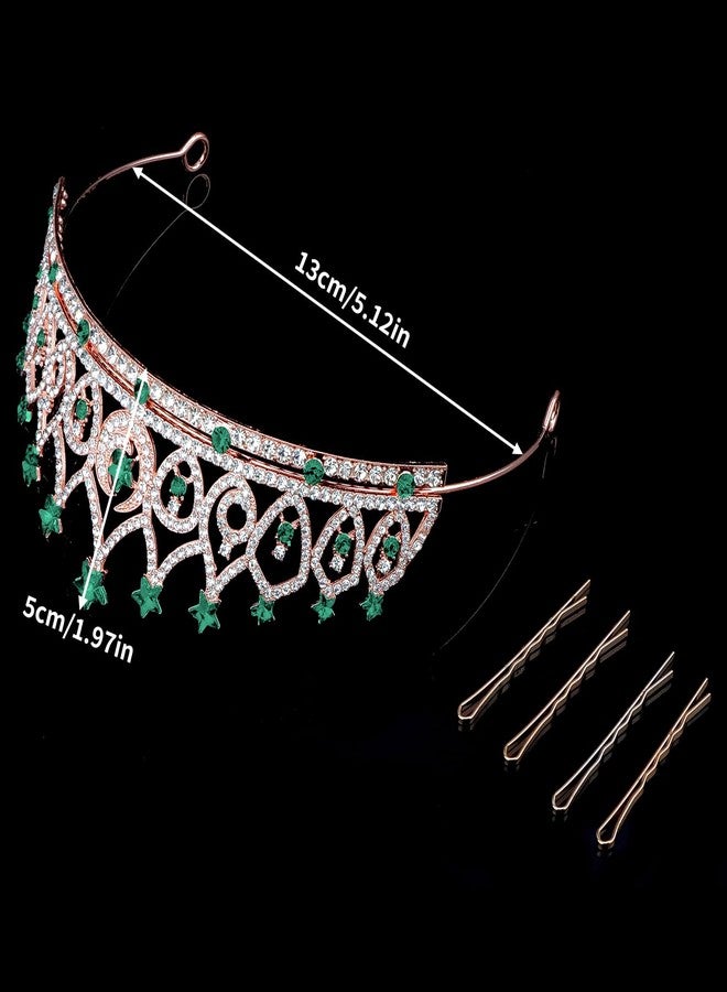 CUBACO Green Crown for Women Crystal Tiaras for Women Queen Crown Princess Crowns Green Gold Tiara Star Moon Headband Headpiece for Birthday Party Wedding Prom Halloween - Image 4