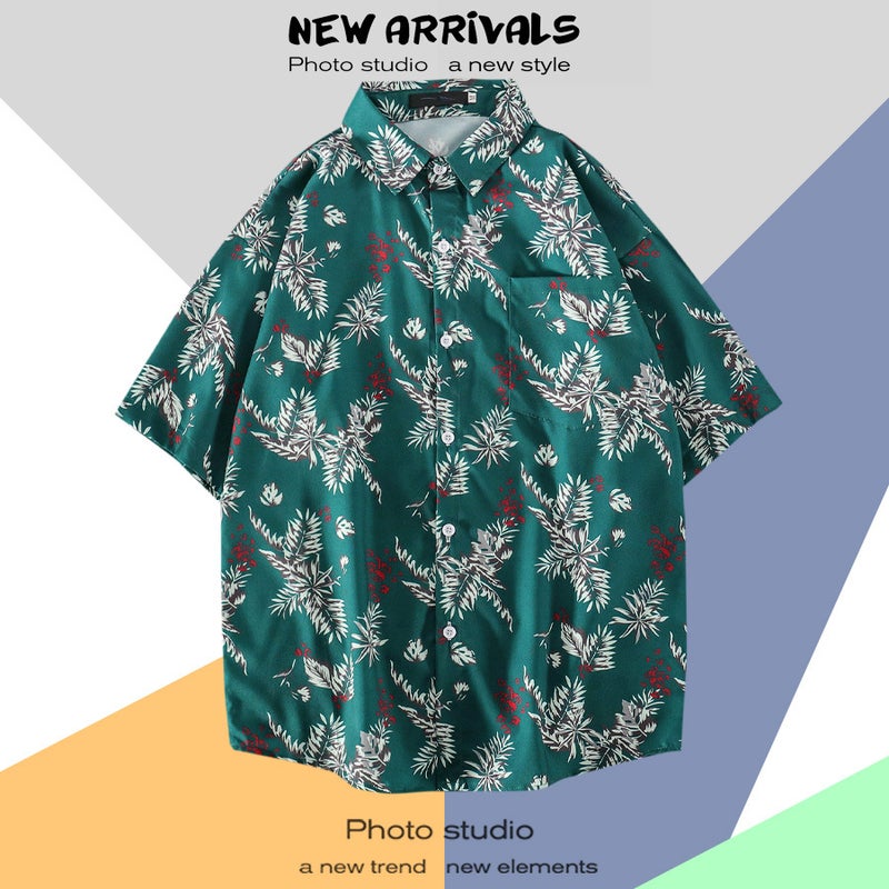 2022 Hawaiian Flower Shirt Men's and Women's Hong Kong Style chic Retro Trendy Casual Loose Beach Travel Short Sleeve Shirt - Image 1