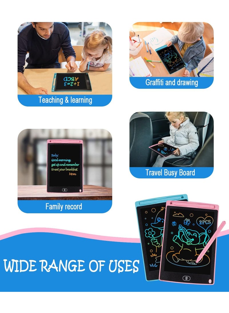 تابلت كتابة LCD للاطفال 8.5 انش، لوح رسم ملون مع خاصية المسح بنقرة واحدة وقفل وقلم، لوحة كتابة قابلة لاعادة الاستخدام للاعمار من 3 الى 12 سنة...أزرق