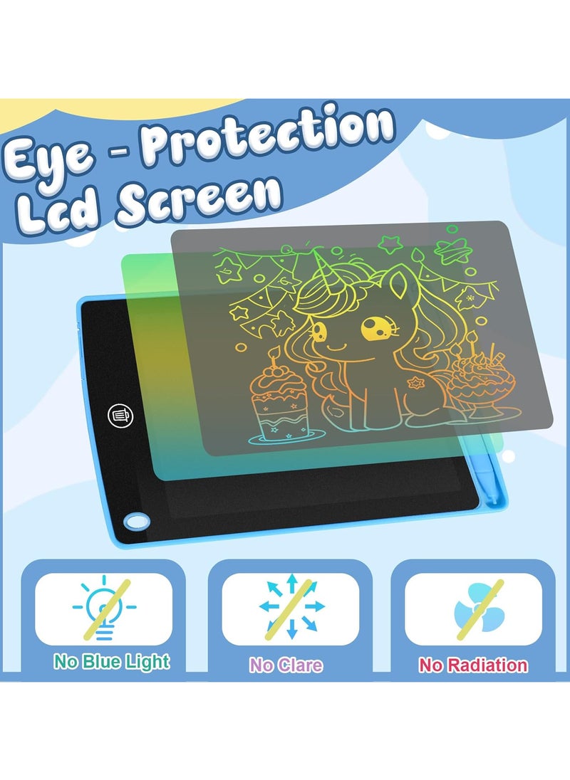 تابلت كتابة LCD للاطفال 8.5 انش، لوح رسم ملون مع خاصية المسح بنقرة واحدة وقفل وقلم، لوحة كتابة قابلة لاعادة الاستخدام للاعمار من 3 الى 12 سنة...أزرق