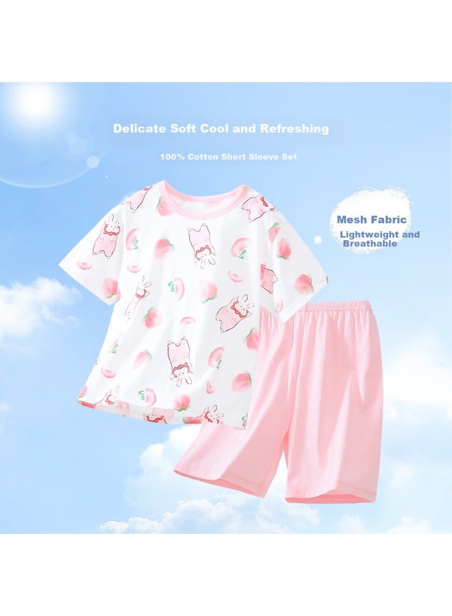 Deesha Children's Clothing, Girls' Summer Pajamas, Home Wear Set For Kids And Teens, Short-sleeve Shorts Air Conditioning Suit Set - Image 1
