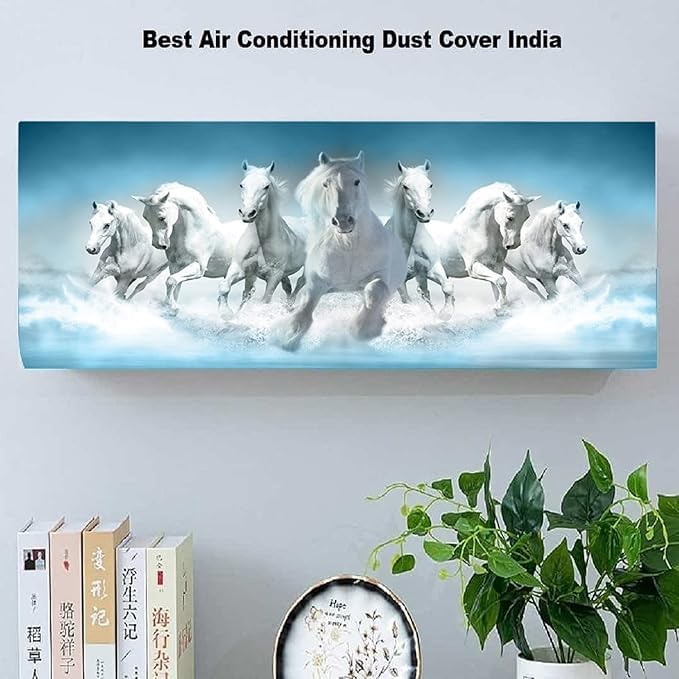 Ameedarshan Polyester Printed Air Conditioning Dust Cover Folding Designer Ac Cover For Indoor Split Ac 1.5 Ton (97X 31X 21 Cm ) (7 Horse & Butterflies) - Image 3