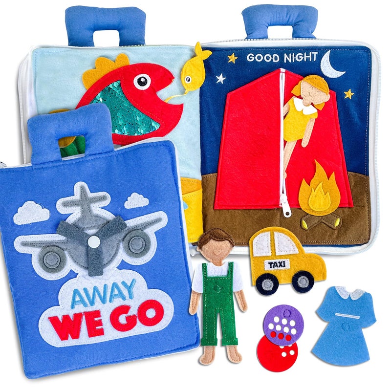 Curious Columbus Quiet Book – Away We Go Busy Book for Toddlers, Montessori Airplane Travel Toy for Preschool and Early Learning - Image 1