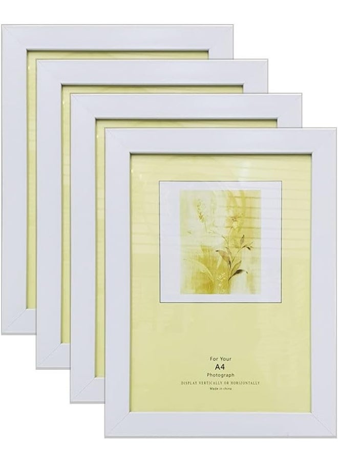 Decorhills DECORHILLS FRAMES & DECOR A4 Certificate and Picture Wood Grain Glass Wall Mount and Tabletop White 25x34cm Pack of 4  - Image 1