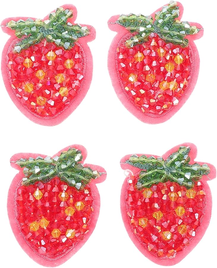 4 قطع لطيفة من رقع الفراولة الحديدية للثياب والحقائب، تطريز تطبيق تفصيل ذاتي - Image 1