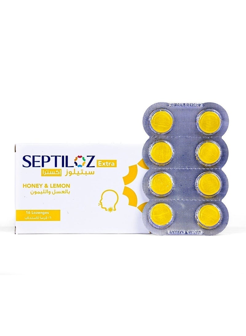 Septiloz Extra Honey & Lemon Lozenges - Fast Sore Throat Relief - 16 Count - Image 1
