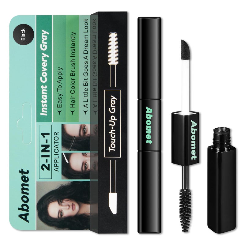 Abomet Quick Cover Root Touch Up Stick, 2-in-1 Mascara Brush& Pen Cover Gray Hair Concealer Rescue Brush, Hair Fibers for Thinning hair, Eyebrow and Beard, Convenient to Carry (Black, 7 ML) - Image 1