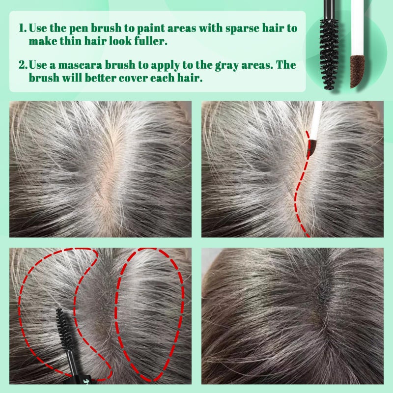 Abomet Quick Cover Root Touch Up Stick, 2-in-1 Mascara Brush& Pen Cover Gray Hair Concealer Rescue Brush, Hair Fibers for Thinning hair, Eyebrow and Beard, Convenient to Carry (Black, 7 ML) - Image 4