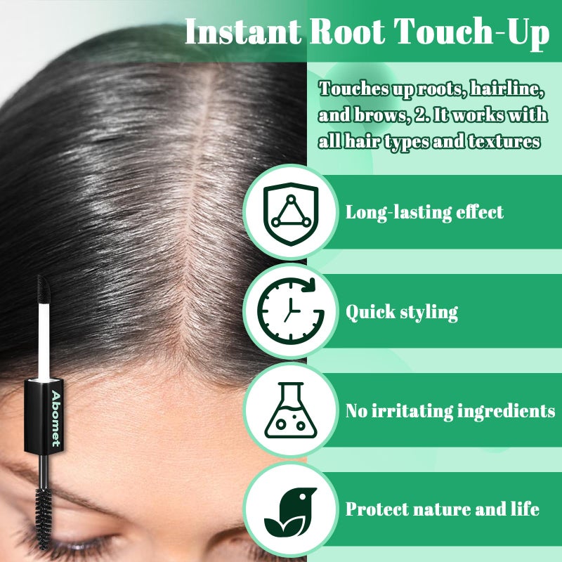 Abomet Quick Cover Root Touch Up Stick, 2-in-1 Mascara Brush& Pen Cover Gray Hair Concealer Rescue Brush, Hair Fibers for Thinning hair, Eyebrow and Beard, Convenient to Carry (Black, 7 ML) - Image 2