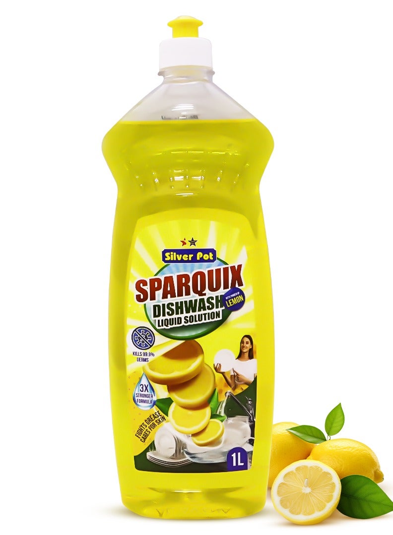 Silver Pot Lemon Dishwashing Liquid 1L – Ultra Concentrated Formula with Refreshing Lemon Scent, Tough on Grease and Stains, Gentle on Hands, and Perfect for Everyday Dishwashing