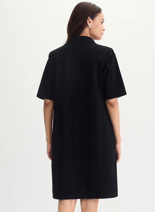 Femmella Black Denim Knee Length Shirt Dress