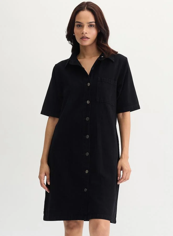 Femmella  Black Denim Knee Length Shirt Dress for Women | Best Price UAE