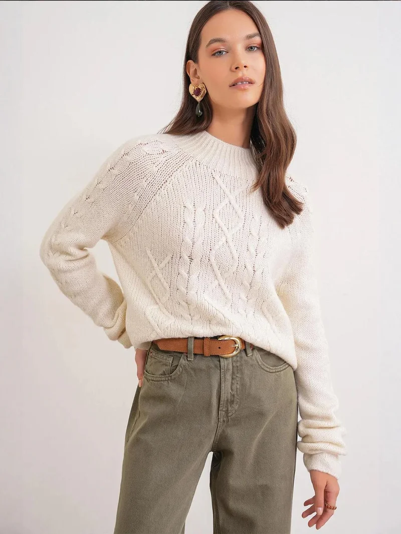 MixRay Mixray Thick Ribbed Half Turtleneck Knit Sweater