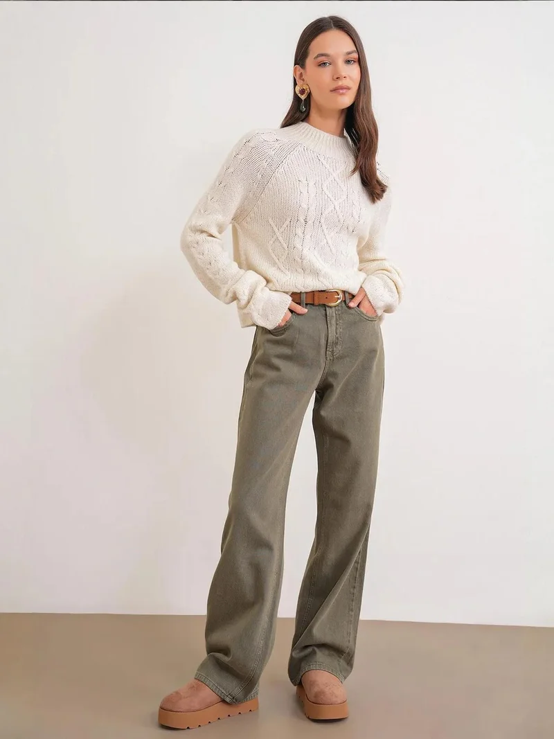 MixRay Mixray Thick Ribbed Half Turtleneck Knit Sweater