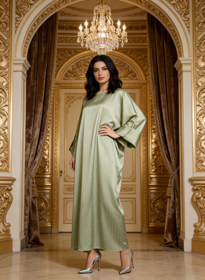 Take Two Women Green Striped Satin Kaftan - Image 5