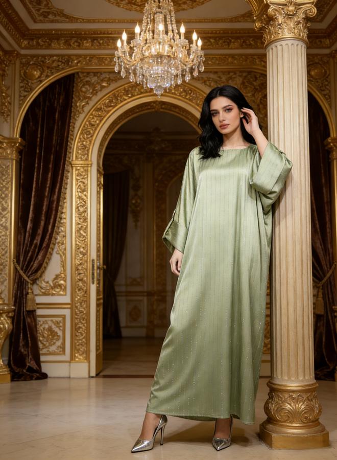 Take Two Women Green Striped Satin Kaftan - Image 1