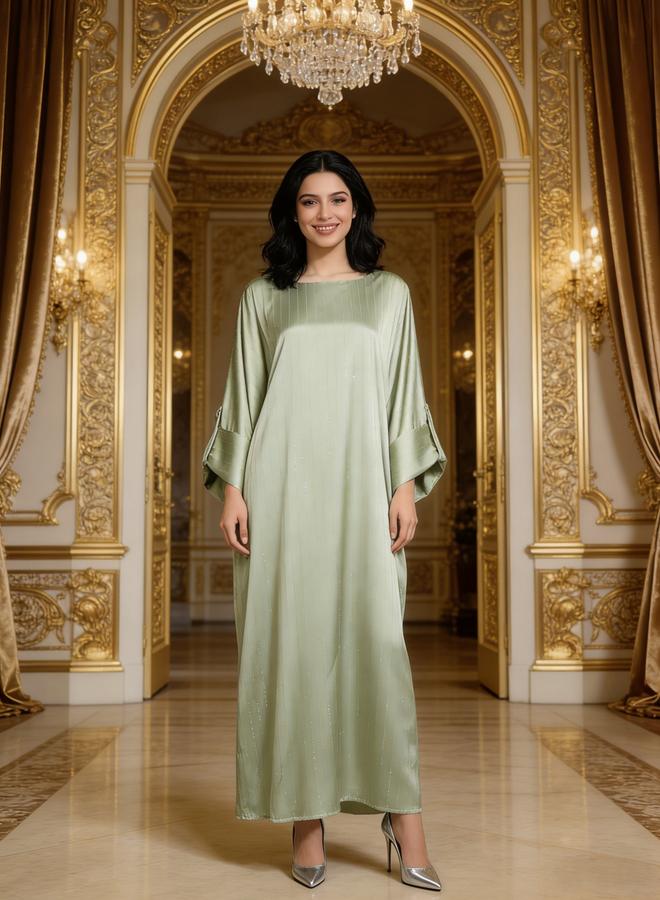 Take Two Women Green Striped Satin Kaftan - Image 2