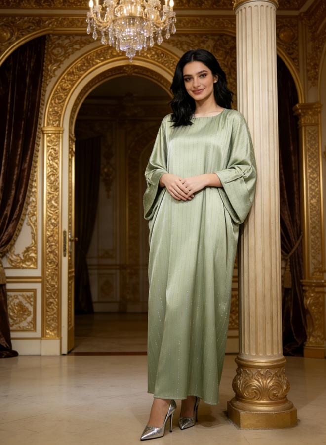 Take Two Women Green Striped Satin Kaftan - Image 4