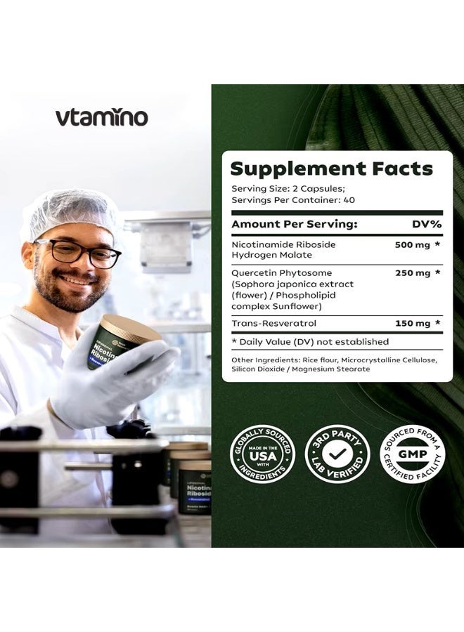 Vtamino NAD+ Beauty Capsules – Daily Antioxidant Support with Nicotinamide Riboside, Resveratrol & Quercetin for Skin Brightening & Cellular Renewal - Image 2