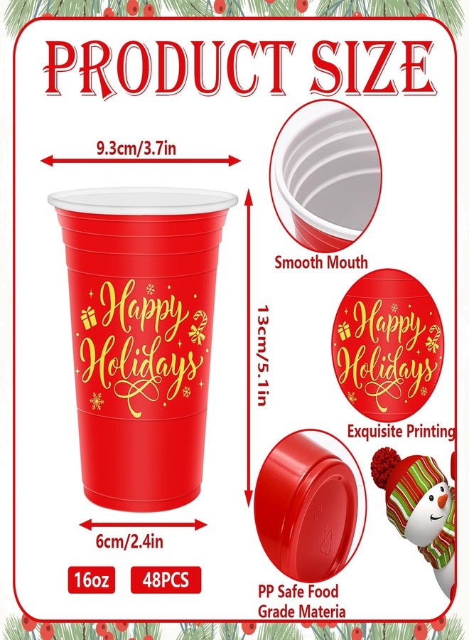 Whaline 48Pcs Christmas Plastic Cups 16oz Merry Xmas Theme Red Green White Disposable Cups Decorative Holiday Party Cups for Hot Cold Drinks Coffee Juice Beer Candy Snacks - Image 2