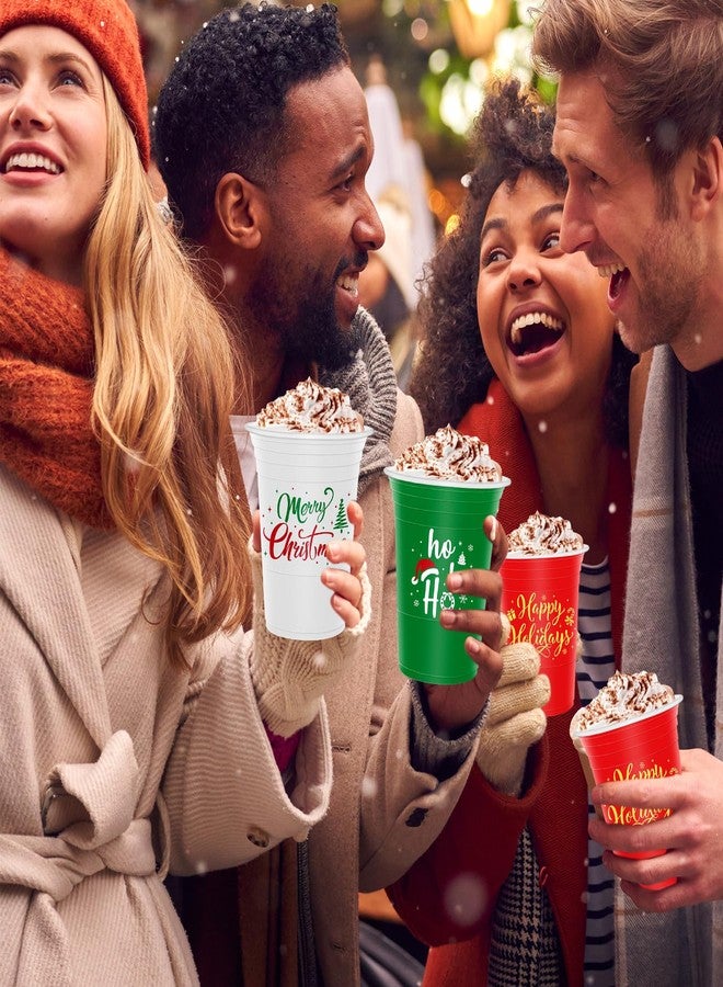 Whaline 48Pcs Christmas Plastic Cups 16oz Merry Xmas Theme Red Green White Disposable Cups Decorative Holiday Party Cups for Hot Cold Drinks Coffee Juice Beer Candy Snacks - Image 4