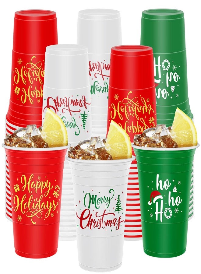 Whaline 48Pcs Christmas Plastic Cups 16oz Merry Xmas Theme Red Green White Disposable Cups Decorative Holiday Party Cups for Hot Cold Drinks Coffee Juice Beer Candy Snacks - Image 1