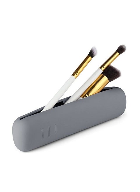 Large Magnetic Closure Makeup Brush Holder, Makeup Brush Organizer, Makeup Brush Storage Box Makeup Bag, Soft and Sleek Portable Brush Cosmetic Bag for Travel(Grey)