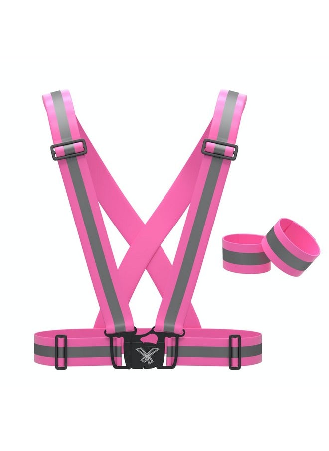 247 Viz Reflective Vest With Hi Vis Bands Fully Adjustable: Womens Running Cycling Gear Motorcycle Safety Dog Walking & More High Visibility (Neon Pink)  - Image 3