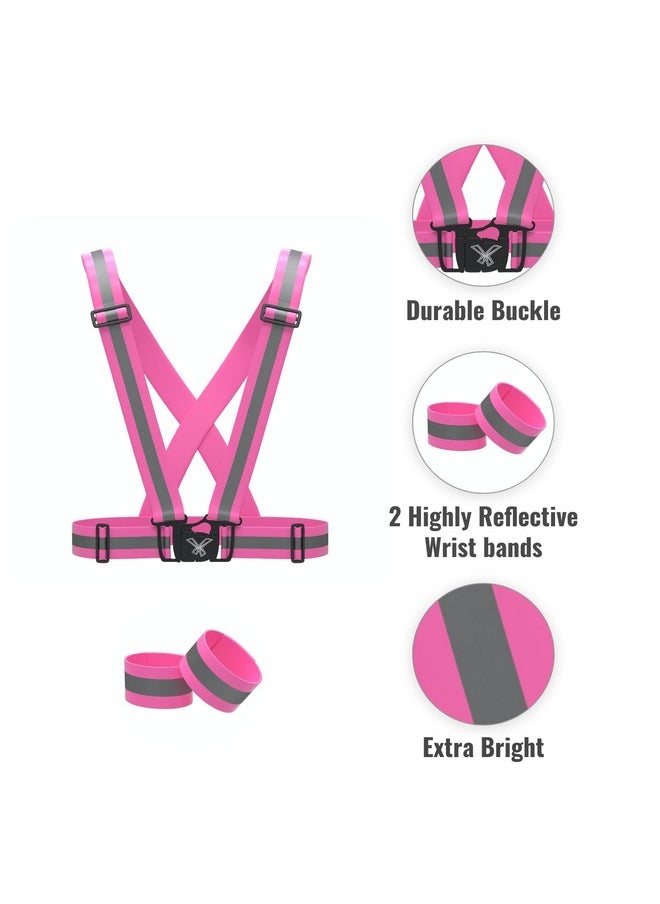 247 Viz Reflective Vest With Hi Vis Bands Fully Adjustable: Womens Running Cycling Gear Motorcycle Safety Dog Walking & More High Visibility (Neon Pink)  - Image 4