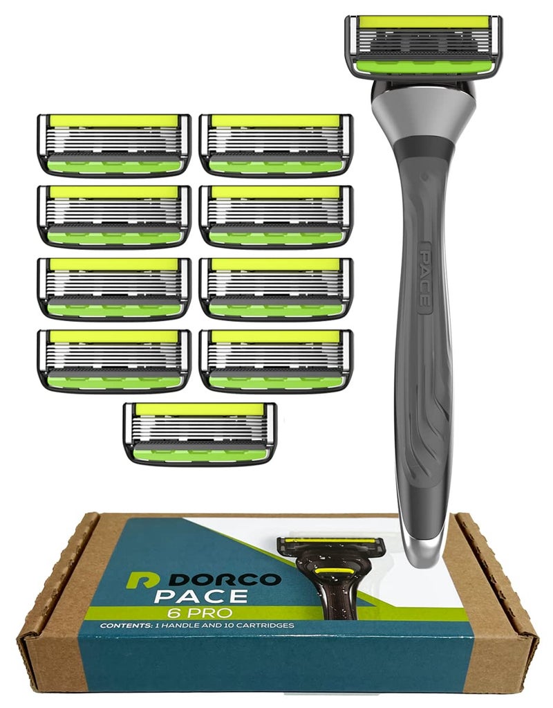 Dorco Pace 6 Pro - Six Blade Razor System with Trimmer - 10 Pack (1 Handle + 10 Cartridges) - Image 1