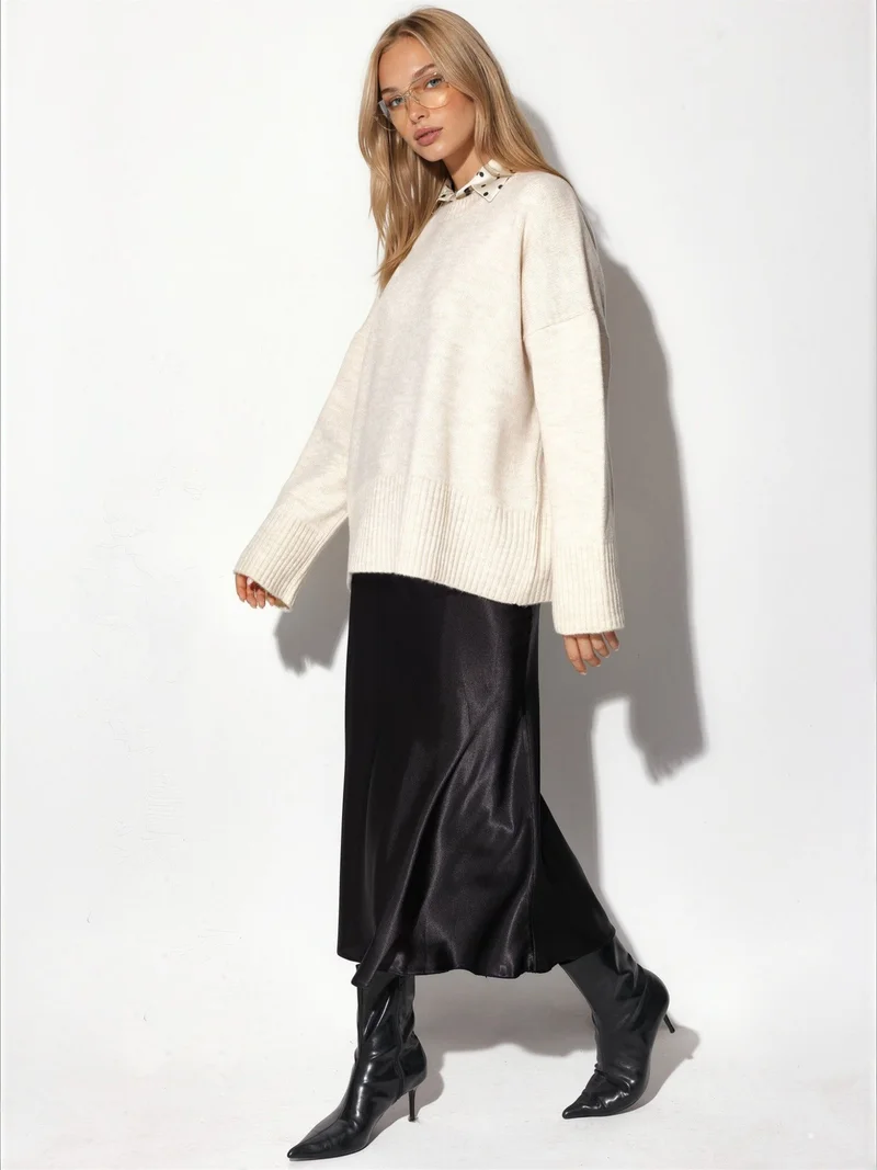 هيكاب Oversized Crew Neck Knit Sweater