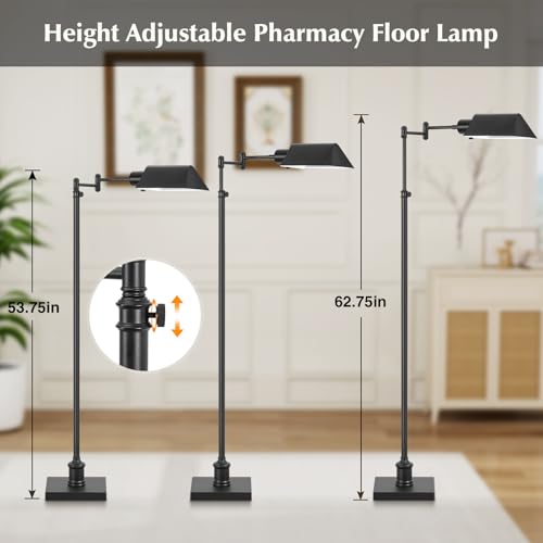 GyroVu Traditional Height Adjustable Pharmacy Floor Lamp with 350° Swing Arm, Color Temperature Adjustable Standing Lamp Metal Shade for Living Room Reading House Bedroom Home Office(Black) - Image 4