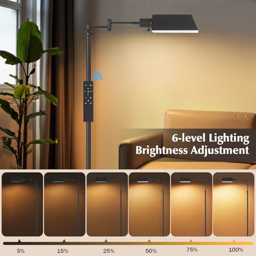 GyroVu Traditional Height Adjustable Pharmacy Floor Lamp with 350° Swing Arm, Color Temperature Adjustable Standing Lamp Metal Shade for Living Room Reading House Bedroom Home Office(Black) - Image 3