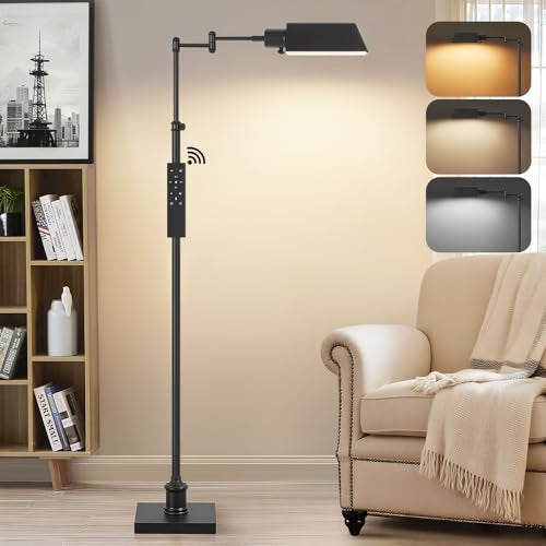 GyroVu Traditional Height Adjustable Pharmacy Floor Lamp with 350° Swing Arm, Color Temperature Adjustable Standing Lamp Metal Shade for Living Room Reading House Bedroom Home Office(Black) - Image 1