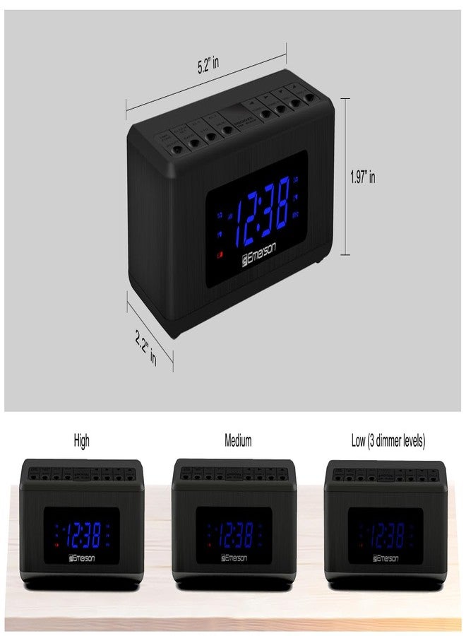 Emerson CKS2023AM/FM Dual Alarm Clock Radio with 0.6" Blue LED Display, 4-Level dimmer, and Wake to Radio/Buzzer Alarm, Black - Image 2