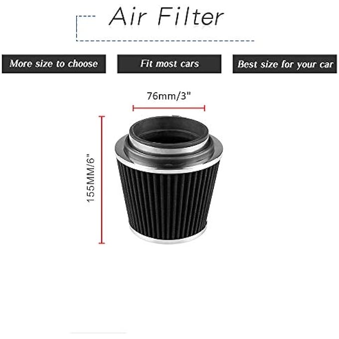 RASNONE 3 Inch Universal Cold Air Intake Kit, Aluminum Induction Flow Hose Pipe Kit with Air Filter (Blue) - Image 2