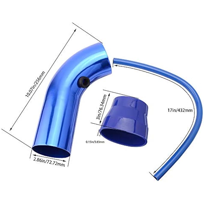 RASNONE 3 Inch Universal Cold Air Intake Kit, Aluminum Induction Flow Hose Pipe Kit with Air Filter (Blue) - Image 4