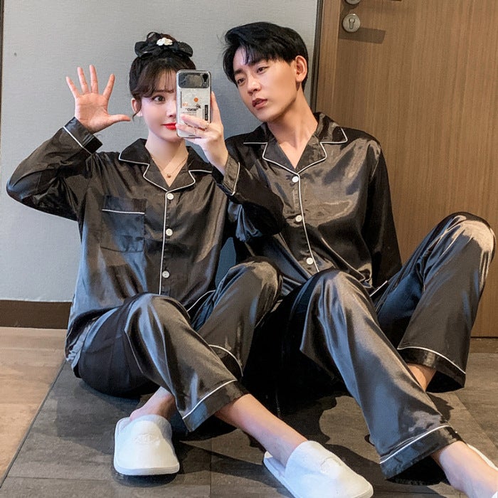 Packed Long-Sleeved Trousers Summer Thin Plus Size Fat Code Ice Silk Couple Pajamas High-End Home Clothes - Image 2