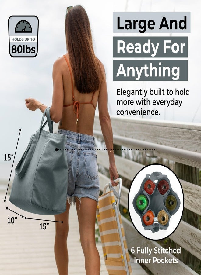 VeraMia Canvas Grocery Bag 3pc Jumbo Set with Real Pockets, Long Shoulder Strap and Short Handle. Reusable Shopping Bags for Groceries Heavy Duty, Foldable, Washable, Grocery Tote Bag (Caribbean) - Image 4