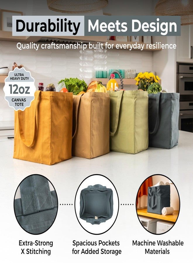 VeraMia Canvas Grocery Bag 3pc Jumbo Set with Real Pockets, Long Shoulder Strap and Short Handle. Reusable Shopping Bags for Groceries Heavy Duty, Foldable, Washable, Grocery Tote Bag (Caribbean) - Image 3