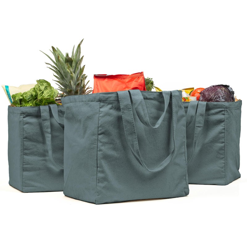 VeraMia Canvas Grocery Bag 3pc Jumbo Set with Real Pockets, Long Shoulder Strap and Short Handle. Reusable Shopping Bags for Groceries Heavy Duty, Foldable, Washable, Grocery Tote Bag (Caribbean) - Image 1