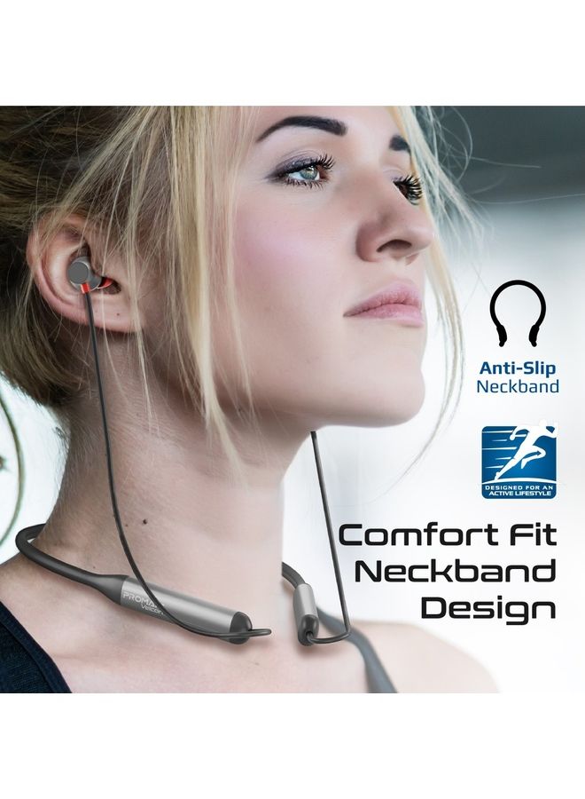 PROMATE Bluetooth Neckband Earphones,High-Fidelity Active Noise Cancelling with Sweat and Rain Resistance,Anti-Slip Silicone,35H,Playtime for Apple,Samsung,Huawei,Velcon Black - Image 5