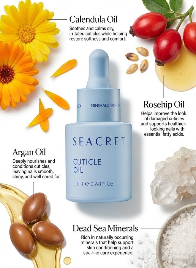 SEACRET Cuticle Oil with Precision Dropper Applicator - Fast-Absorbing Oil for Dry, Cracked Nails, Non-Greasy Nail Care Treatment with Dead Sea Minerals, Calendula, Rosehip & Vitamin E, 0.68 fl oz - Image 2