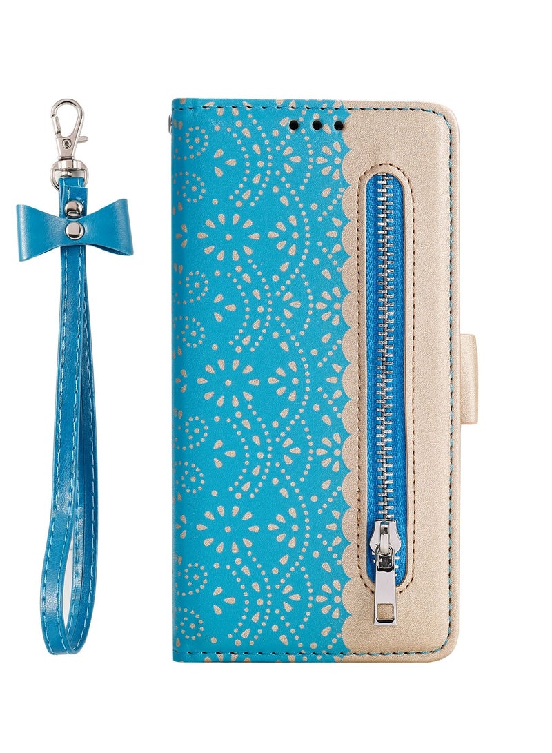 Suteni Lace Zipped Flip Cover Card Slots Leather Phone Case for Samsung - Image 1