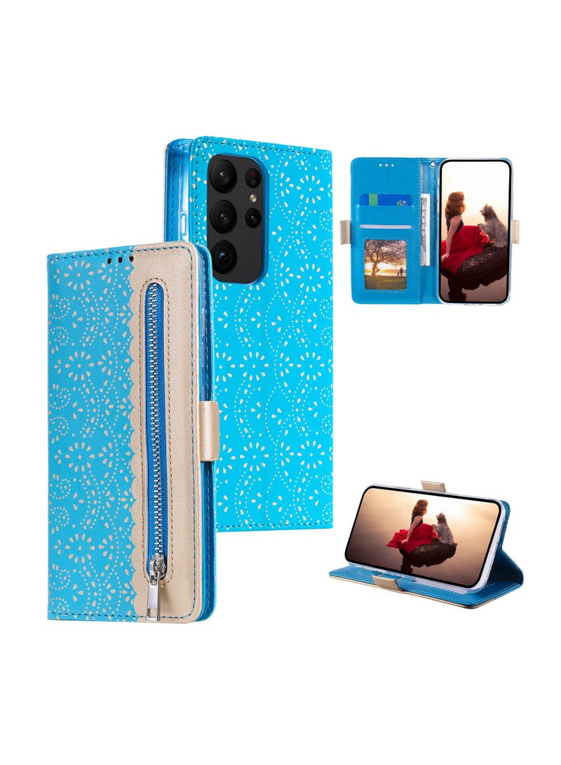 Suteni Lace Zipped Flip Cover Card Slots Leather Phone Case for Samsung - Image 3