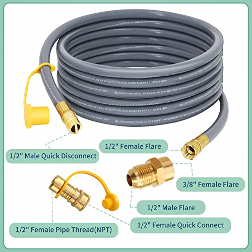 Azdele Upgraded 24 Feet 1/2 Inch Natural Gas Hose propane hose extension kit with quick connect fittings fit for weber grill gas conversion kit BBQ, Pizza Oven, Patio Heater and More NG Appliance - CSA - Image 3