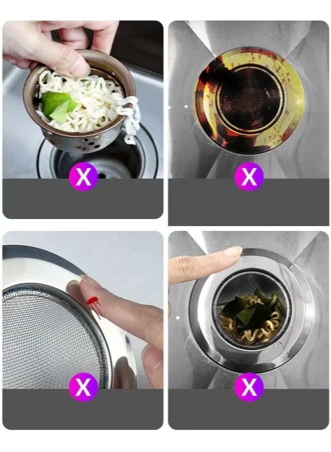 2Pcs Kitchen Sink Strainer Drainer Stainless Steel Sink Filter Basket with Handle Sink stopper for Kitchen Bathroom drains (Silver) - Image 5