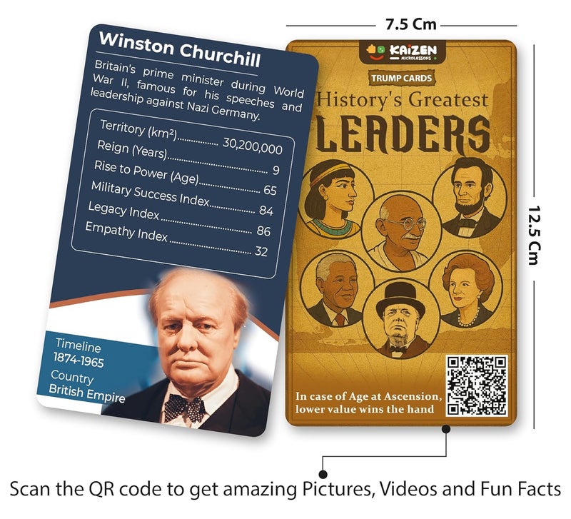 Kaizen MicroLessons History's Greatest Leaders Trump Cards – Educational & Fun Card Game for Kids, Teens & Adults – Learn About Famous World Leaders – Perfect for History Buffs (40 Cards) - Image 2